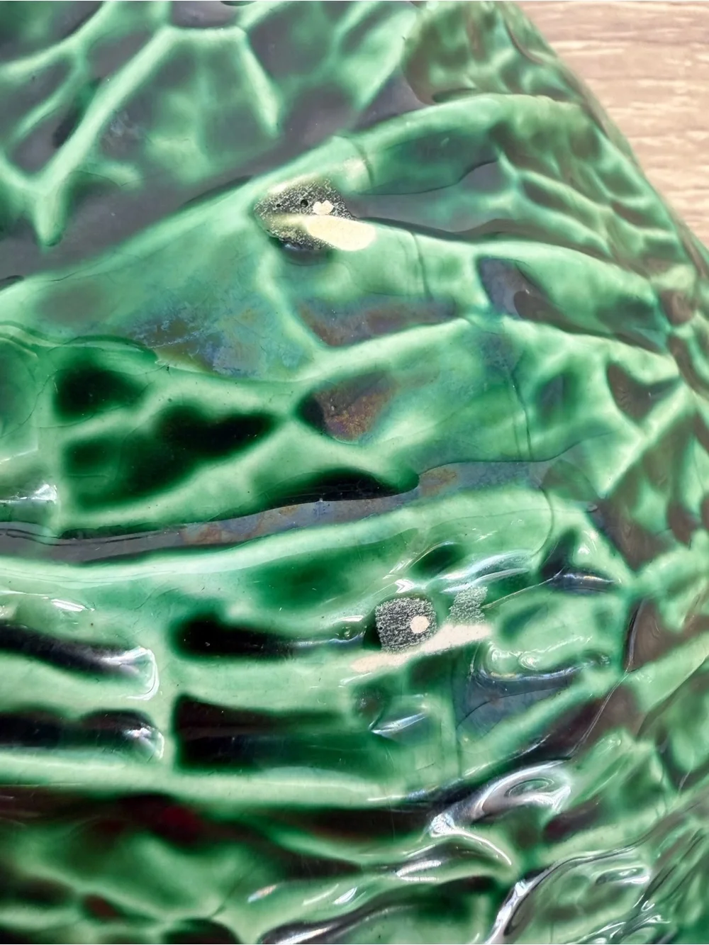 Vintage SECLA Portugal Majolica Green Cabbage Leaf 4-Part Divided Serving Dish